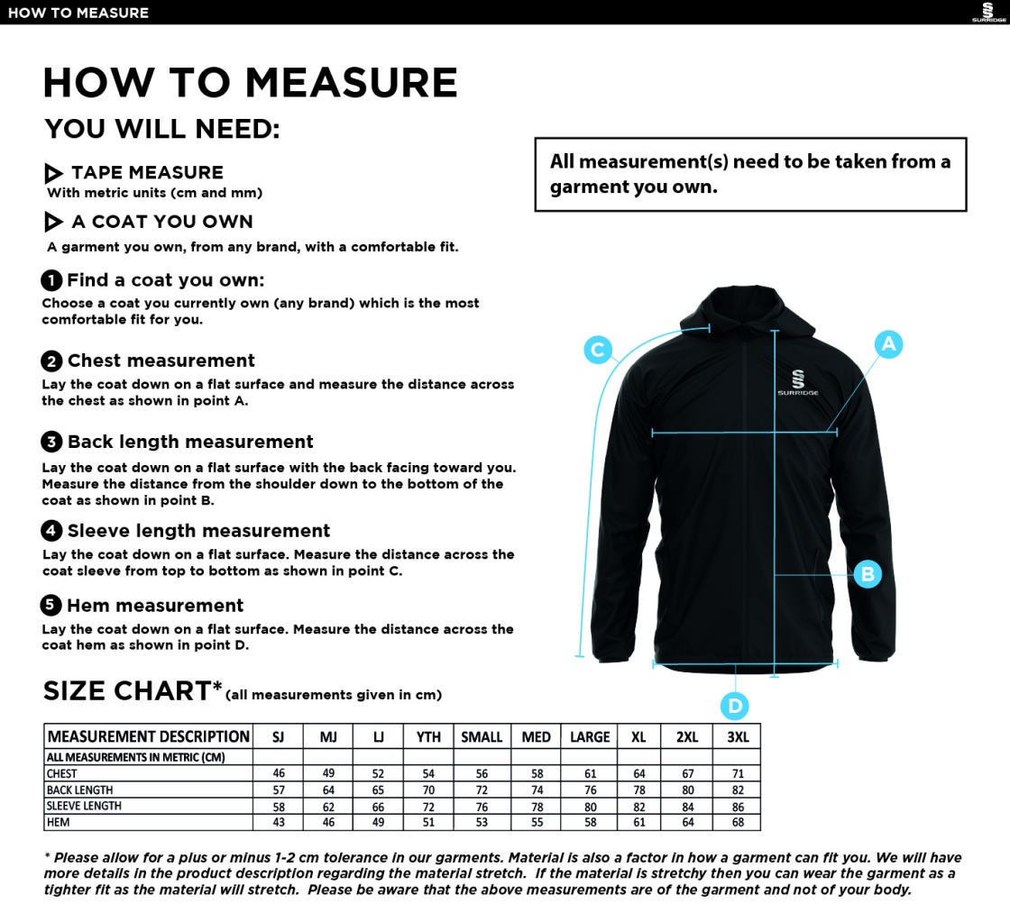 GRIFFINS CC Dual Elite 1/4 Zip Hoody / Rain Jacket : Black - Size Guide