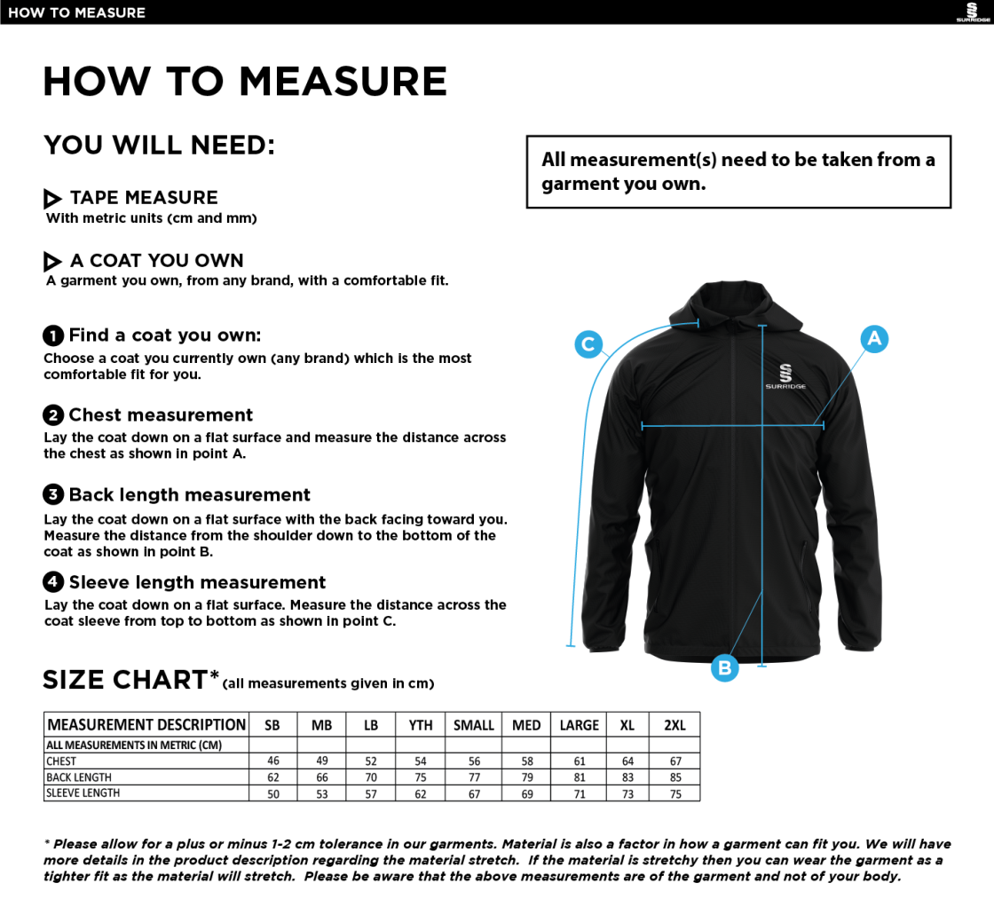 GRIFFINS CC Dual Elite 1/4 Zip Hoody / Rain Jacket : Black - Size Guide