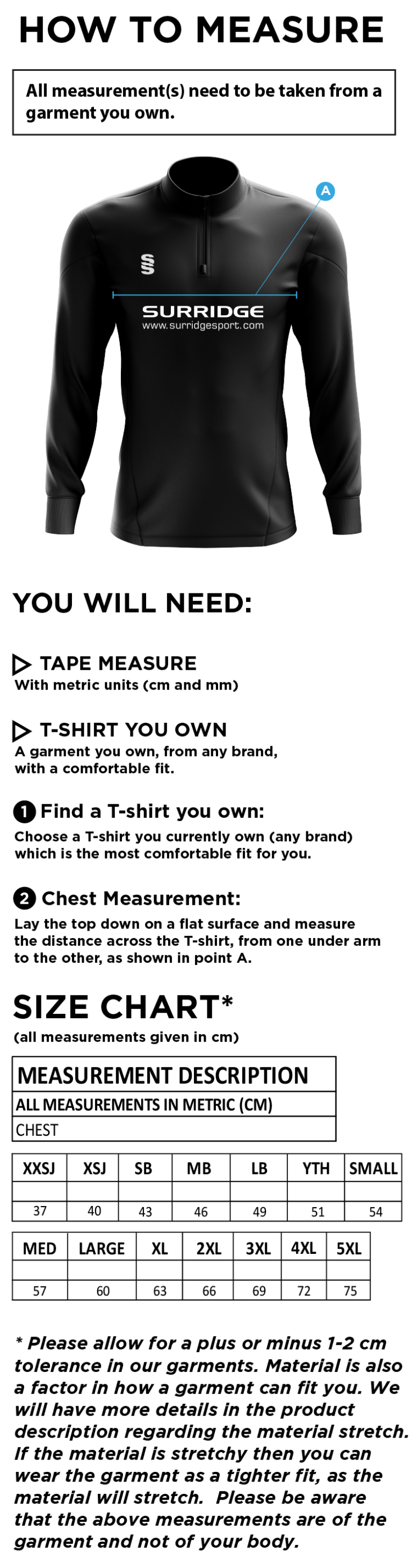 Griffins CC - Blade Performance Top - Size Guide