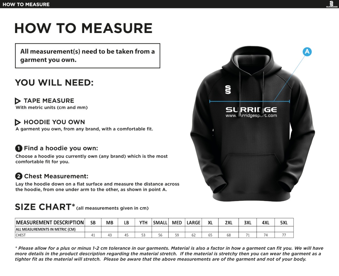Griffins CC - Blade Hoodie - Size Guide