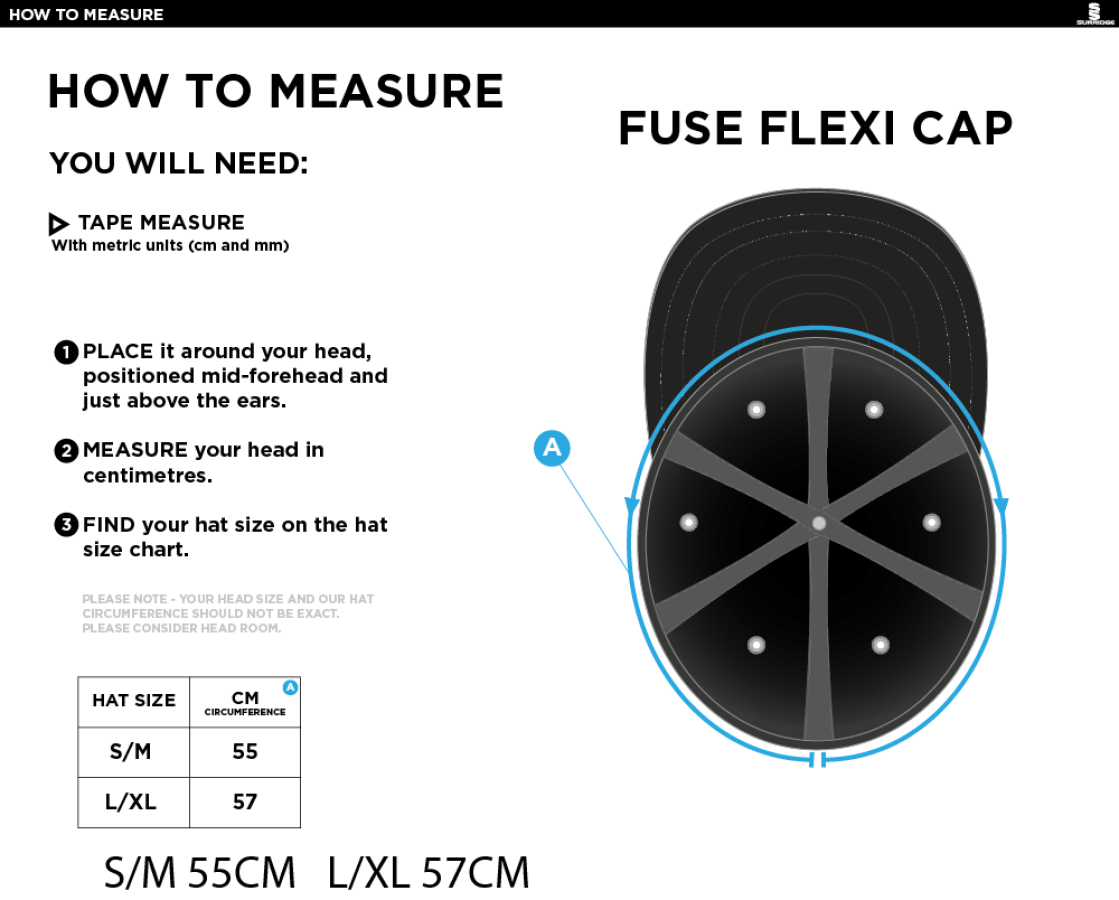 GRIFFINS CC Fuse Flexi Cap - Black - Size Guide