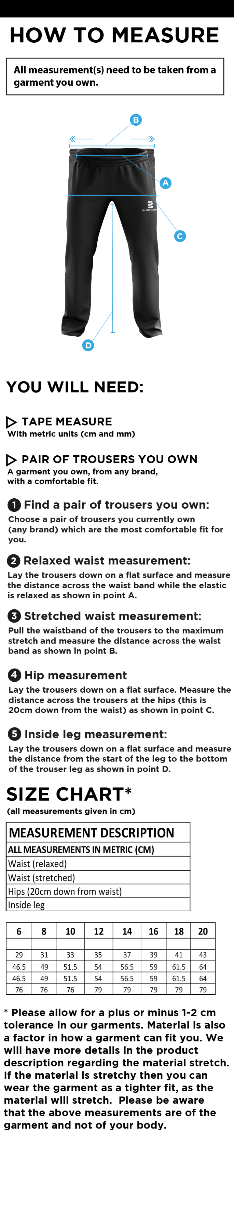 GRIFFINS CC Classic Tracksuit Pant With Thigh Length Zip Black Female - Size Guide