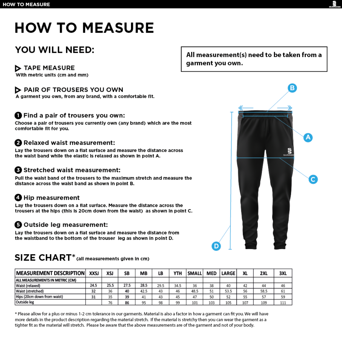 Griffins CC - Tek Performance Pant - Size Guide