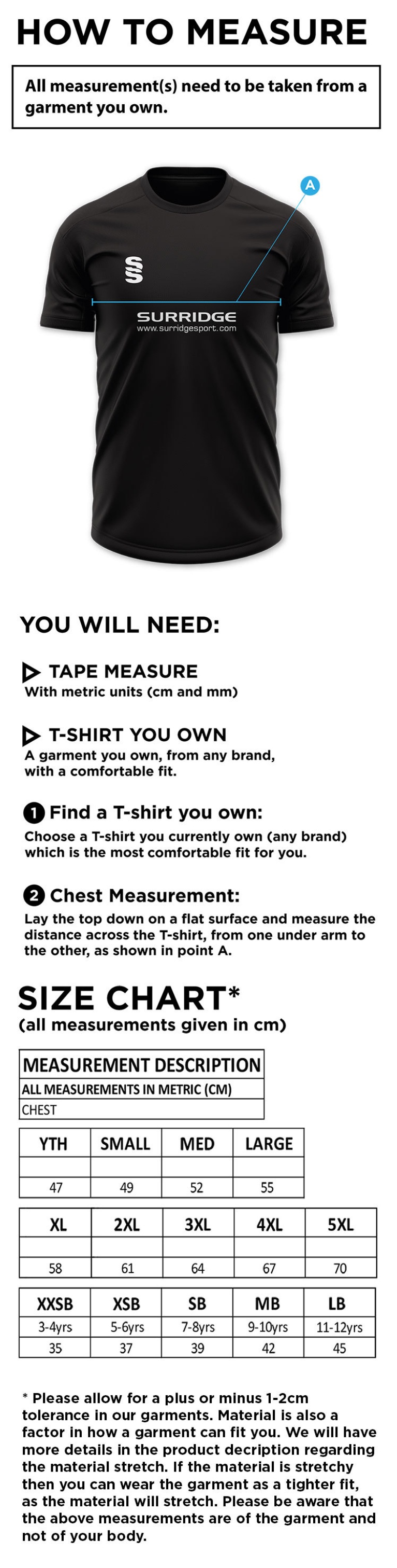 Griffins CC - Blade Training Tee - Size Guide