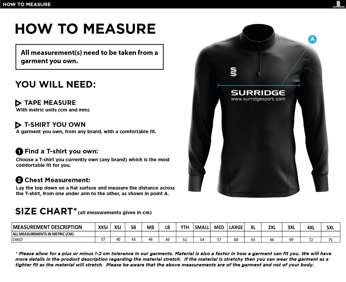 Griffins CC - Blade Performance Top - Size Guide